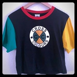 CROSS COLOURS COLOR BLOCK CROP T-SHIRT